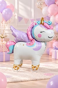 Unicorn Temalı Folyo Yürüyen Balon – Tekerlekli Sevimli Unicorn Balon 54x48,5 cm