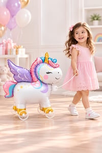 Unicorn Temalı Folyo Yürüyen Balon – Tekerlekli Sevimli Unicorn Balon 54x48,5 cm