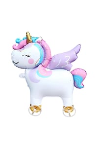 Unicorn Temalı Folyo Yürüyen Balon – Tekerlekli Sevimli Unicorn Balon 54x48,5 cm