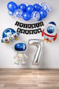 Uzay Konsepti 7 Yaş Doğum Günü Parti Kutlama Seti;  Astronot, Ufo Ve Uzay Gemisi Folyo Balon Set