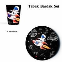 Uzay Temalı Doğum Günü Konsepti Tabak Bardak Set 8'li 