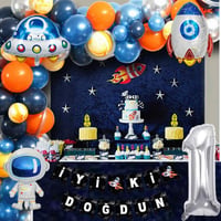 Uzay Temalı Doğum Günü Seti 1 Yaş; 4 Adet Folyo, 60 Lateks Balon, Banner, Balon Zinciri, Balon Bandı