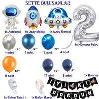 Uzay Temalı Doğum Günü Seti 2 Yaş; 4 Adet Folyo, 60 Lateks Balon, Banner, Balon Zinciri, Balon Bandı