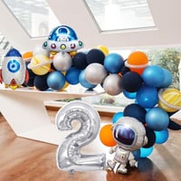 Uzay Temalı Doğum Günü Seti 2 Yaş; 4 Adet Folyo, 60 Lateks Balon, Banner, Balon Zinciri, Balon Bandı