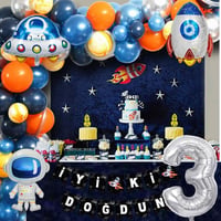 Uzay Temalı Doğum Günü Seti 3 Yaş; 4 Adet Folyo, 60 Lateks Balon, Banner, Balon Zinciri, Balon Bandı
