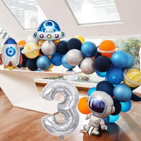 Uzay Temalı Doğum Günü Seti 3 Yaş; 4 Adet Folyo, 60 Lateks Balon, Banner, Balon Zinciri, Balon Bandı