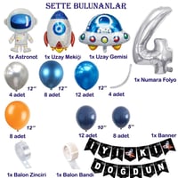 Uzay Temalı Doğum Günü Seti 4 Yaş; 4 Adet Folyo, 60 Lateks Balon, Banner, Balon Zinciri, Balon Bandı