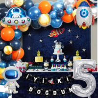 Uzay Temalı Doğum Günü Seti 5 Yaş; 4 Adet Folyo, 60 Lateks Balon, Banner, Balon Zinciri, Balon Bandı