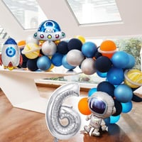 Uzay Temalı Doğum Günü Seti 6 Yaş; 4 Adet Folyo, 60 Lateks Balon, Banner, Balon Zinciri, Balon Bandı