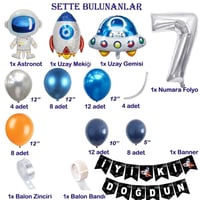 Uzay Temalı Doğum Günü Seti 7 Yaş; 4 Adet Folyo, 60 Lateks Balon, Banner, Balon Zinciri, Balon Bandı
