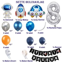 Uzay Temalı Doğum Günü Seti 8 Yaş; 4 Adet Folyo, 60 Lateks Balon, Banner, Balon Zinciri, Balon Bandı