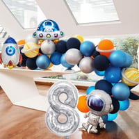 Uzay Temalı Doğum Günü Seti 8 Yaş; 4 Adet Folyo, 60 Lateks Balon, Banner, Balon Zinciri, Balon Bandı