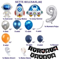 Uzay Temalı Doğum Günü Seti 9 Yaş; 4 Adet Folyo, 60 Lateks Balon, Banner, Balon Zinciri, Balon Bandı