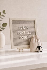 WoodArt Premium Letter Board Seti, Şampanya Krem Keçe Yüzeyli Doğal Çam Ahşap Yazı Panosu – Şövale Standlı Dekoratif Set