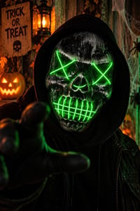 Yeşil Neon Işıklı İskelet Maske – Cadılar Bayramı Halloween Korku Maskesi
