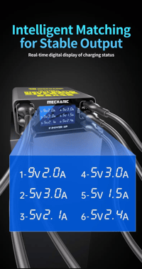 Mechanic F-Power 6P 87W 6 Port PD45W QC3.0 USB Hızlı Şarj İstasyonu LCD Göstergeli