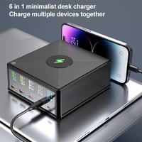 868H 160W PD+QC3.0 5 Port + Kablosuz Şarj Bağlantı Noktalı Çok İşlevli Şarj Cihazı