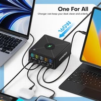 868H 160W PD+QC3.0 5 Port + Kablosuz Şarj Bağlantı Noktalı Çok İşlevli Şarj Cihazı