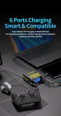Mechanic F-Power 6P 87W 6 Port PD45W QC3.0 USB Hızlı Şarj İstasyonu LCD Göstergeli