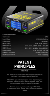 Mechanic F-Power 6P 87W 6 Port PD45W QC3.0 USB Hızlı Şarj İstasyonu LCD Göstergeli