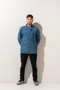 C-02 SCARF - Fularlı ve Denim Mavi Şef Ceketi 