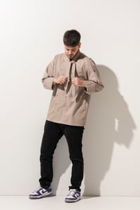 C-02 SCARF - Fularlı ve Düğmeli Bej Şef Ceketi