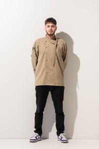 C-02 SCARF - Fularlı ve Düğmeli Camel Şef Ceketi 