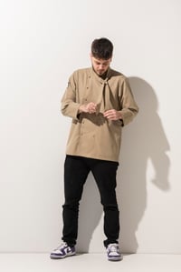C-02 SCARF - Fularlı ve Düğmeli Camel Şef Ceketi 