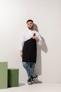 C-08 SPECIAL (Oğuz Arda) - Özel Kesim Beyaz Şef Ceketi ve Çıtçıtlı Siyah Önlük Takımı 