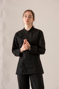 C-10 SIMPLE - Siyah Kayık Yaka Şef Ceketi Kadın