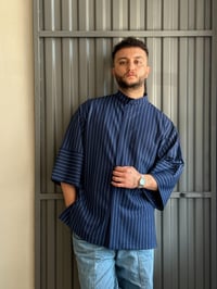 C-11 MAI - Oversize Lacivert Beyaz Çizgili Şef Ceketi