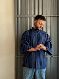 C-11 MAI - Oversize Lacivert Beyaz Çizgili Şef Ceketi