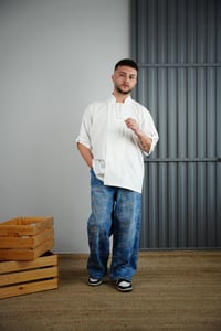 C-12 GLASGOW -  Bağcık Renk Seçenekli Beyaz Keten Şef Ceketi
