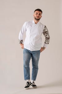 C-19 COFFEA - Kahve Bitkisi Desenli Beyaz Şef Ceketi 