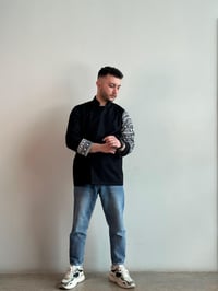 C-19 ETHNIC - Siyah Etnik Desenli Siyah Şef Ceketi 