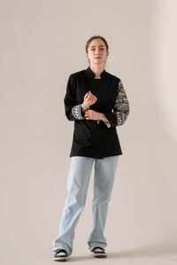 C-19 ETHNIC - Siyah Etnik Desenli Siyah Şef Ceketi Kadın