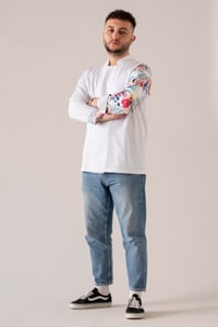C-19 FLOWERY SKULL - Çiçek ve Kuru Kafa Desenli Tasarım Beyaz Şef Ceketi 