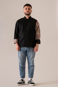 C-19 PİZZA - Pizza Desenli Siyah Şef Ceketi 