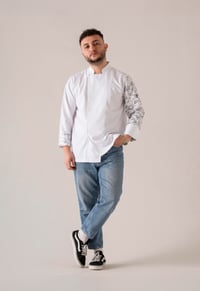 C-19 SEAFOOD - Deniz Ürünleri Desenli Beyaz Şef Ceketi 
