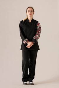 C-19 TROPICAL FLOWERS - Tropikal Çiçek Desenli Siyah Şef Ceketi Kadın