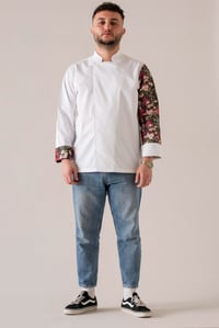 C-19 TROPICAL FLOWERS - Tropikal Çiçek Desenli Beyaz Şef Ceketi 