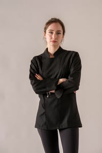 C-21 PREMIUM - Beyaz Çizgili Siyah Şef Ceketi Kadın