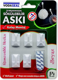 HS-02t Beyaz 5'li İz Bırakmayan Yapışkanlı Askı 