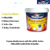 Marshall Maximum Silikonlu İpek Mat Silinebilir İç Cephe Boyası 15 Lt + Marshall Tavan Boyası 10 Kg Boya Seti 2'li - taviçmax