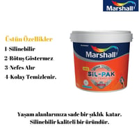 Marshall Sil-Pak Silinebilir Leke Tutmaz İç Cephe Boyası 15 Lt + Marshall Tavan Boyası 10 Kg  Boya Seti 2'li