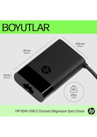  Çevirici ve Adaptörler HP 671R2AA0 Distribütör  HP 65W Type-C Dizüstü Bilgisayar Şarj Adaptörü 671R2AA