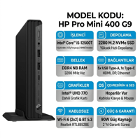  Mini Masaüstü Bilgisayar HP 9M950AT 015 Distribütör  HP Pro Mini 400 G9 Intel Core i5-12500T 24GB 512GB SSD Windows 11 Pro Mini PC 9M950AT 015