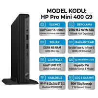  Mini Masaüstü Bilgisayar HP 9M950AT 010 Distribütör  HP Pro Mini 400 G9 Intel Core i5-12500T 40GB 1TB SSD Freedos Mini PC 9M950AT 010