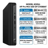  Mini Masaüstü Bilgisayar HP CV0B8AT 004 Distribütör  HP Pro Mini 400 G9 Intel Core i7-14700T 48GB 512GB SSD Windows 11 Pro Mini PC CV0B8AT 004