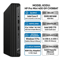  Mini Masaüstü Bilgisayar HP CV0B8AT 010 Distribütör  HP Pro Mini 400 G9 Intel Core i7-14700T 32GB 2TB SSD Windows 11 Pro Mini PC CV0B8AT 010